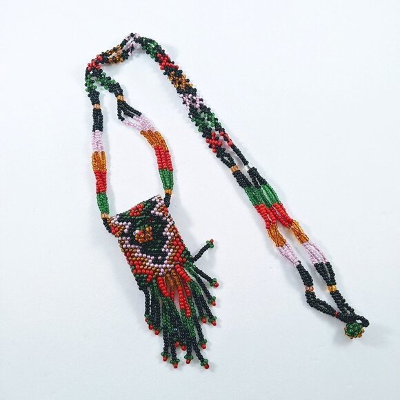Handmade Seed Beads Fringe Pouch Necklace - Picture 9 of 13
